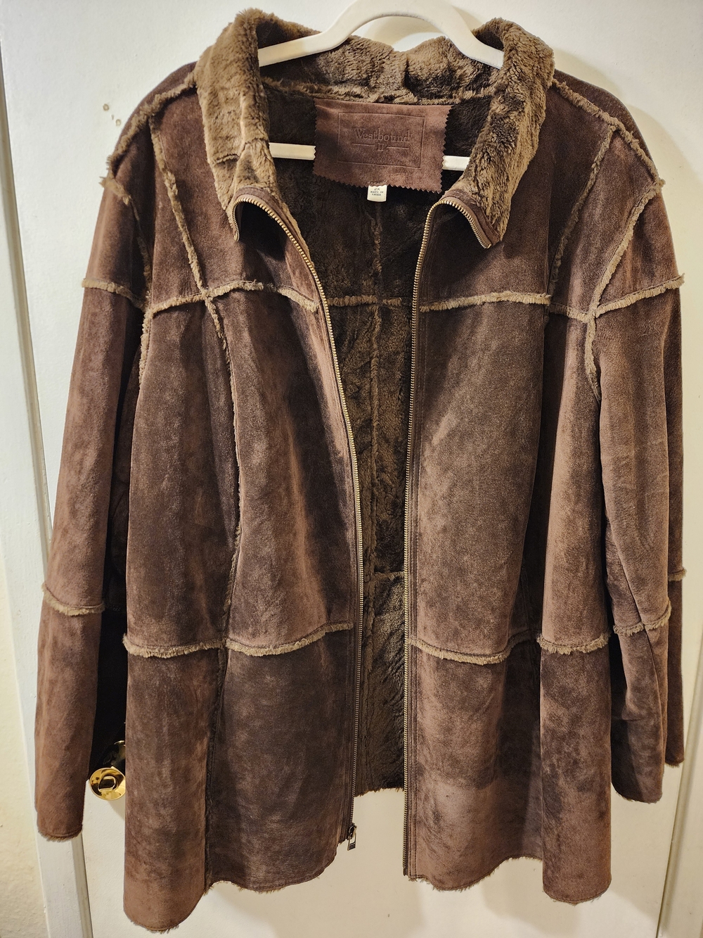 Westbound II Women's Plus Size Dark Brown Shearling Zip Faux Suede Winter Coat